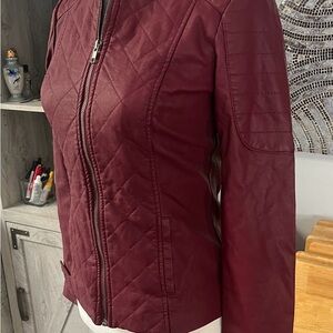 🍁🍂Brand New Women’s Faux Leather Autumn Jacket, Deep Wine, XS, Soft!!!🍂🍁🪵